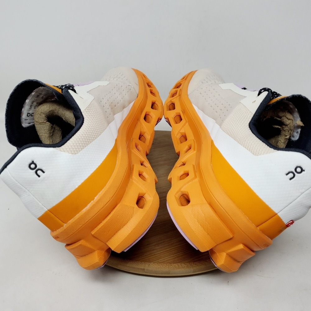 On Cloudmonster Shoes Womens 8.5 Off White Orange Cushion Comfort Sneaker - Picture 9 of 16